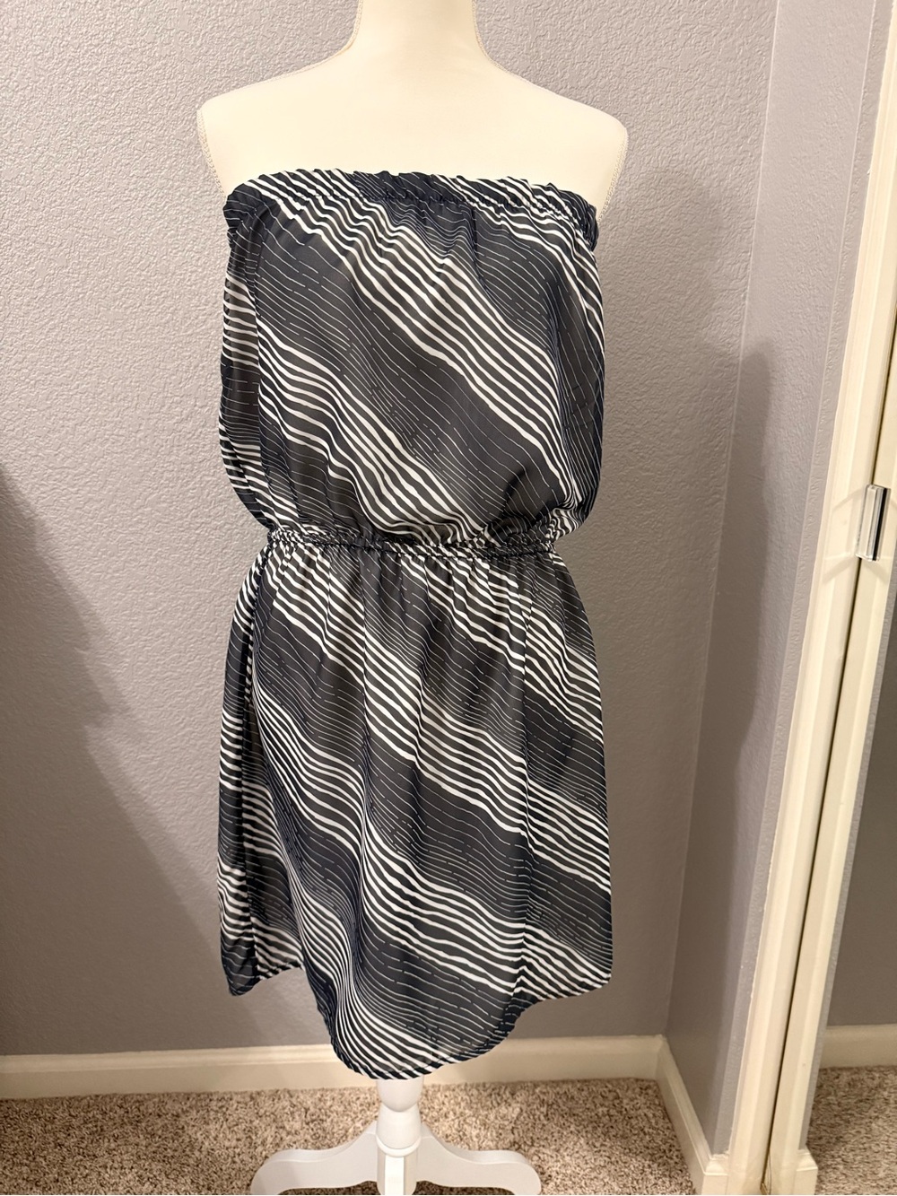 GAP Black and White Striped Strapless Slip Dress